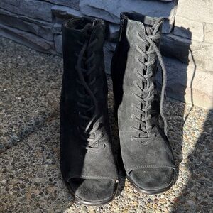 Frye Black Suede Lace-Up Ankle Booties
